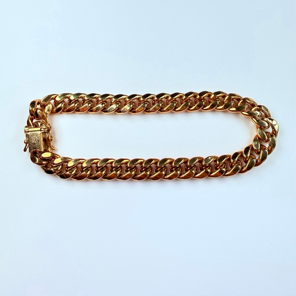 10k Solid Yellow Gold Miami Cuban Link Chain 9.5mm Vintage Men’s Bracelet 8.5" - Picture 2 of 7